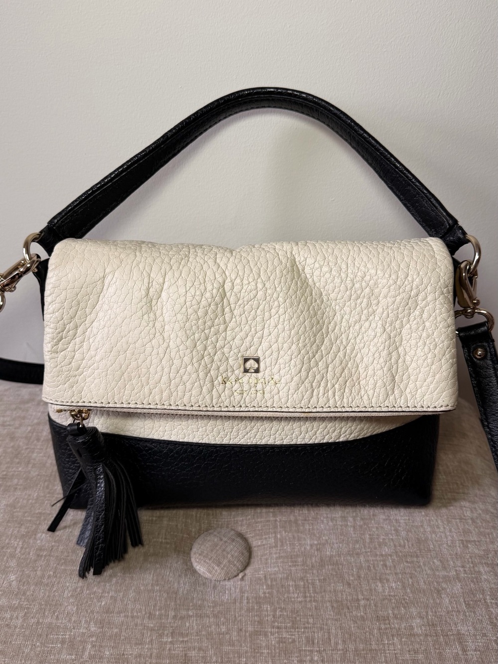 kate spade Black & Cream Leather Two-Tone Crossbody Bag